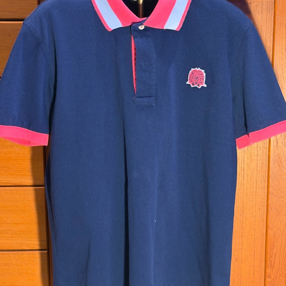 Maceoo Men's Navy Polo with Pink Trim and Embroidered Crest